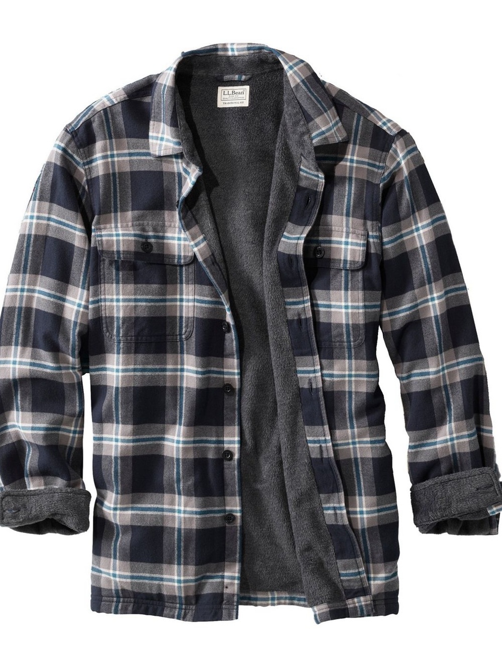 L.L.Bean Men’s Large Fleece Lined Flannel Plaid Shirt Jacket Shacket NWT
